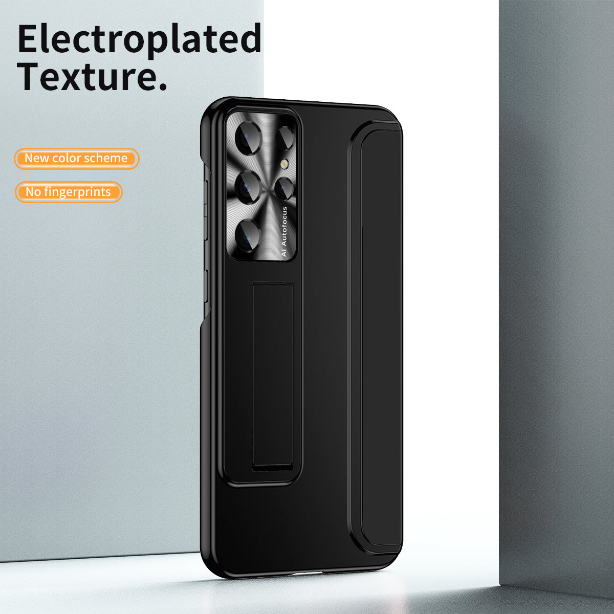 For Samsung Galaxy S22 Ultra 5G Anti-Scratch Hard PC Phone Case Electroplating Design Kickstand Protective Cover