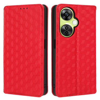 For OnePlus Nord CE 3 Lite 5G / Nord N30 5G Leather Phone Cover Stand Imprinted Rhombus Pattern Phone Wallet Case