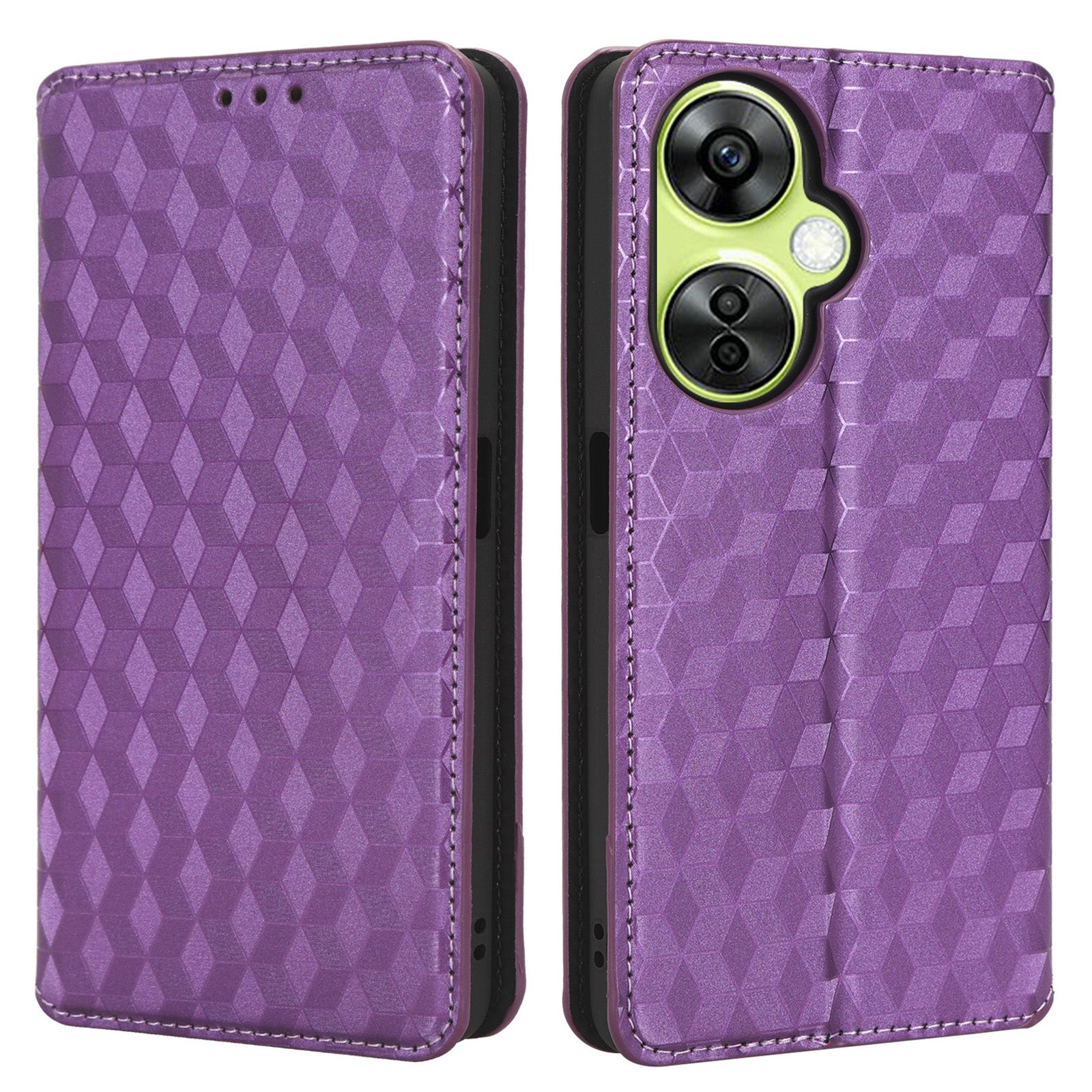 For OnePlus Nord CE 3 Lite 5G / Nord N30 5G Leather Phone Cover Stand Imprinted Rhombus Pattern Phone Wallet Case