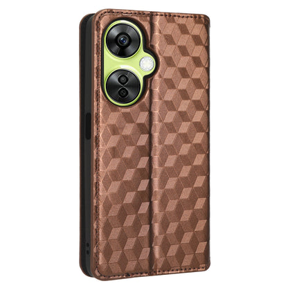 For OnePlus Nord CE 3 Lite 5G / Nord N30 5G Leather Phone Cover Stand Imprinted Rhombus Pattern Phone Wallet Case