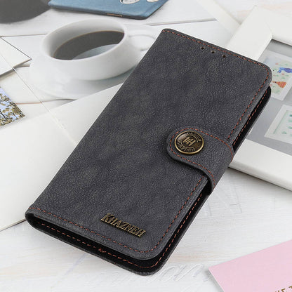 KHAZHEN For Xiaomi Redmi Note 12 Turbo / Poco F5 5G Stitching Retro Phone Case Split Leather Wallet Protective Stand Cover