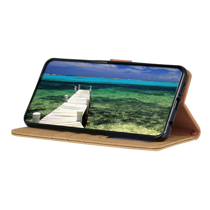 KHAZHEN For Xiaomi Redmi Note 12 Turbo / Poco F5 5G Stitching Retro Phone Case Split Leather Wallet Protective Stand Cover