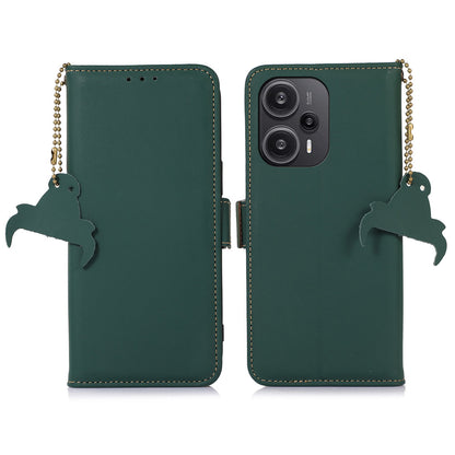 For Xiaomi Redmi Note 12 Turbo / Poco F5 5G RFID Blocking Phone Case Genuine Cow Leather Stand Wallet Protective Cover