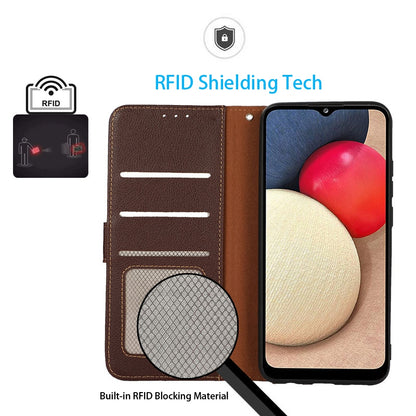 KHAZNEH For Nokia C32 Litchi Texture RFID Blocking Phone Case Leather Wallet Stand Anti-drop Cover