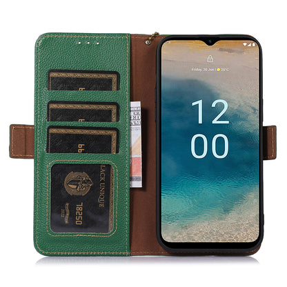For Nokia C32 RFID Blocking Phone Cover Genuine Cow Leather Phone Case with Stand Wallet