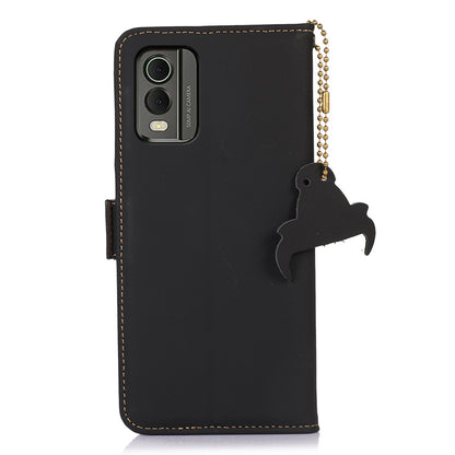 For Nokia C32 Stand Wallet RFID Blocking Phone Case Genuine Cow Leather Smartphone Cover