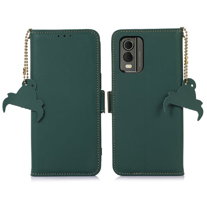 For Nokia C32 Stand Wallet RFID Blocking Phone Case Genuine Cow Leather Smartphone Cover