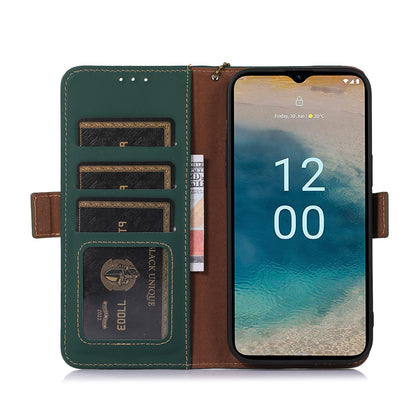 For Nokia C32 Stand Wallet RFID Blocking Phone Case Genuine Cow Leather Smartphone Cover