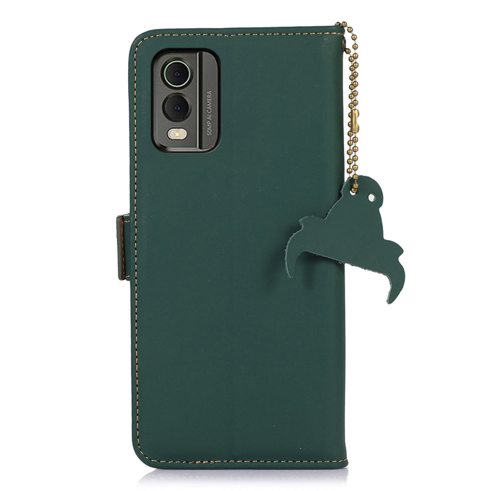 For Nokia C32 Stand Wallet RFID Blocking Phone Case Genuine Cow Leather Smartphone Cover