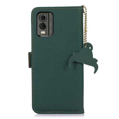 For Nokia C32 Stand Wallet RFID Blocking Phone Case Genuine Cow Leather Smartphone Cover
