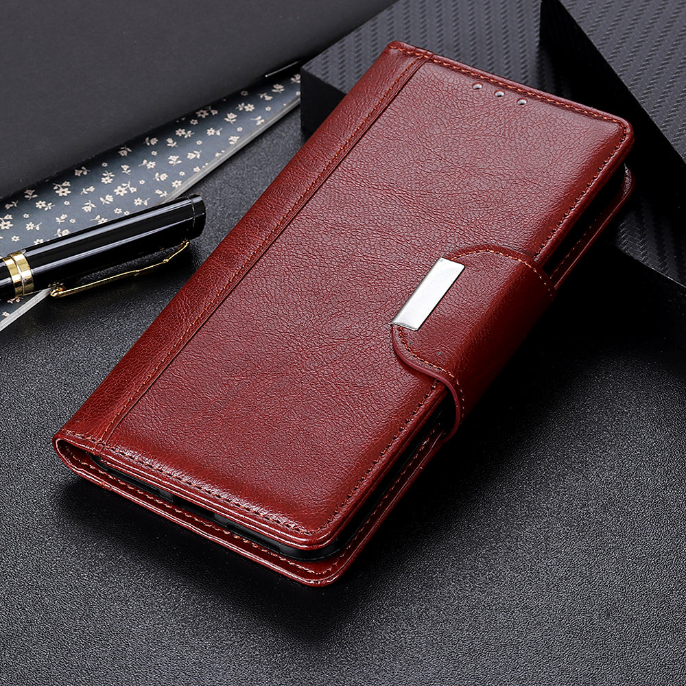 Cowhide Texture Phone Case for Nokia C32 , PU Leather Folio Flip Cover Wallet Stand Protector Shell
