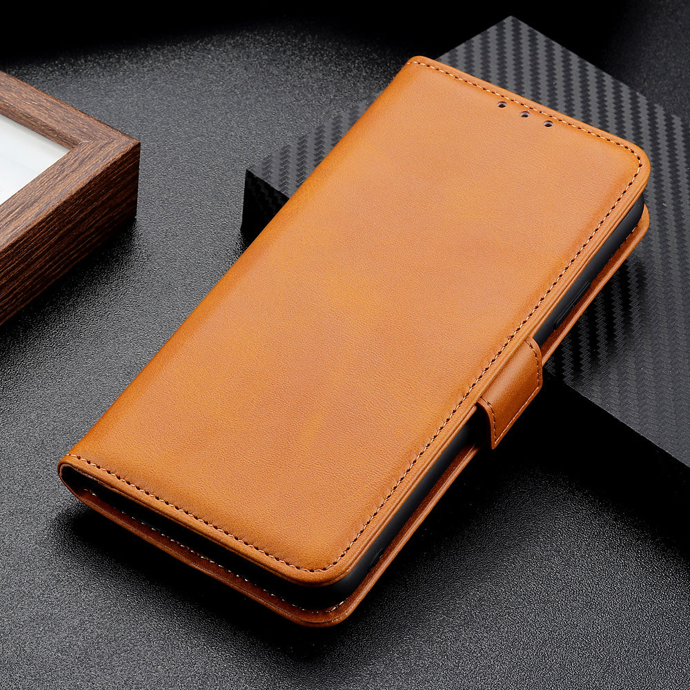 Phone Cover for Nokia C32 Anti-drop Cowhide Texture PU Leather Foldable Stand Wallet Case