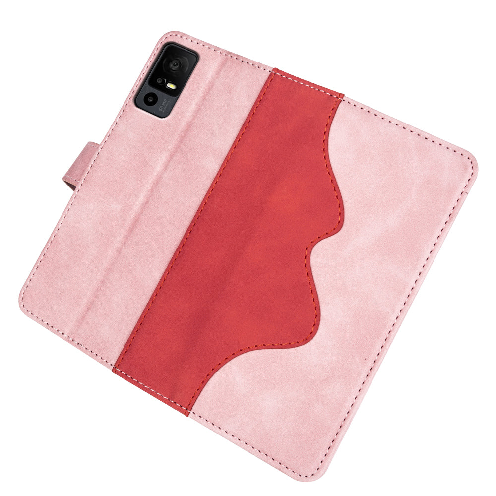 Dual Color Phone Shell for TCL 40R 5G , Splicing Leather Wallet Anti-drop Cover Flip Stand Phone Case