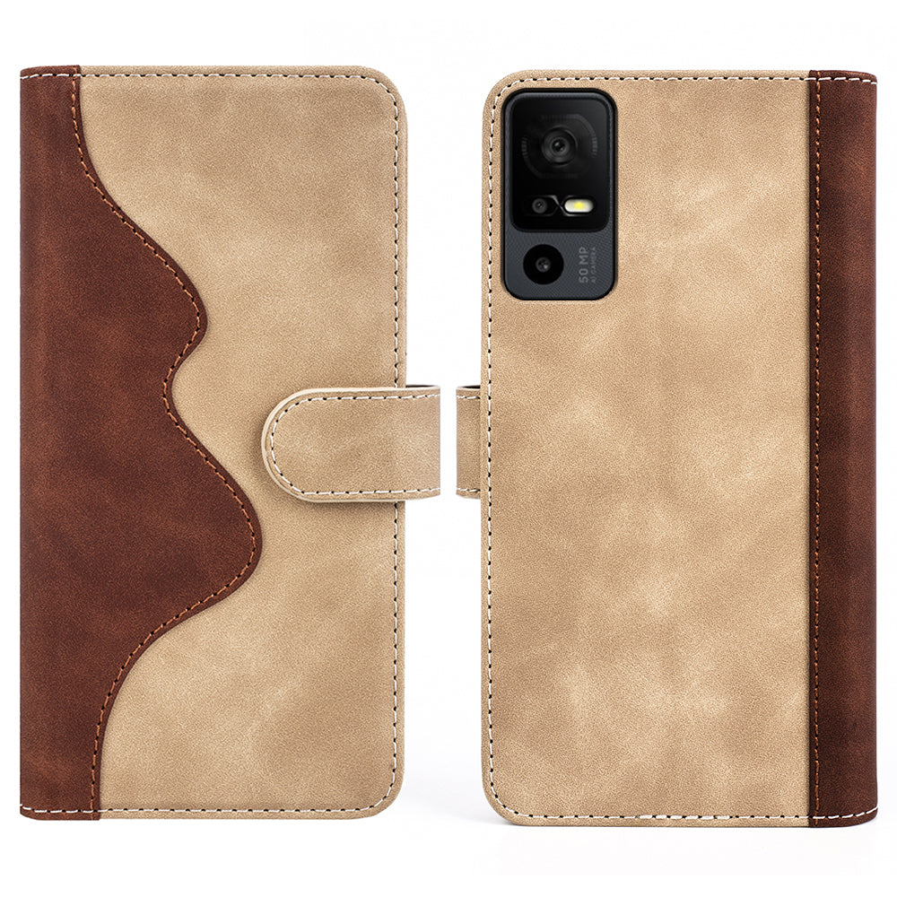 Dual Color Phone Shell for TCL 40R 5G , Splicing Leather Wallet Anti-drop Cover Flip Stand Phone Case