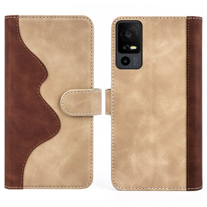 Dual Color Phone Shell for TCL 40R 5G , Splicing Leather Wallet Anti-drop Cover Flip Stand Phone Case