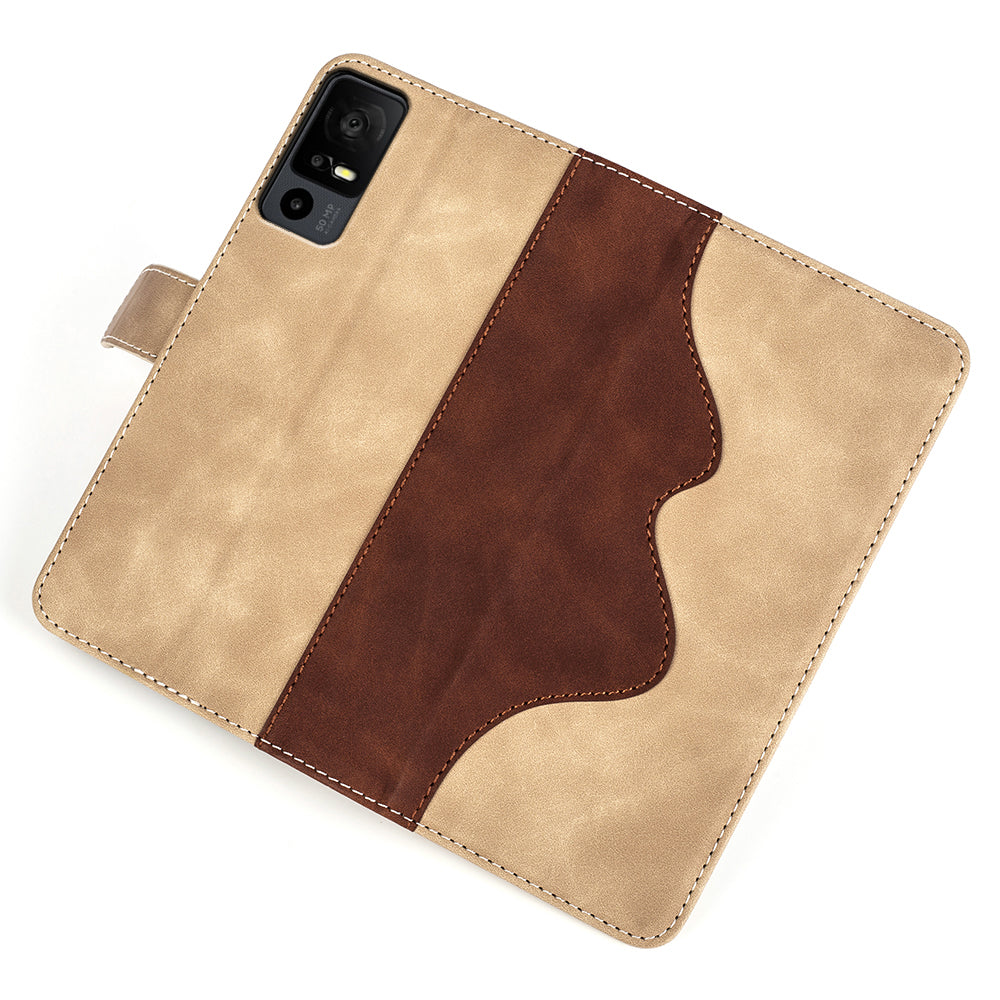 Dual Color Phone Shell for TCL 40R 5G , Splicing Leather Wallet Anti-drop Cover Flip Stand Phone Case