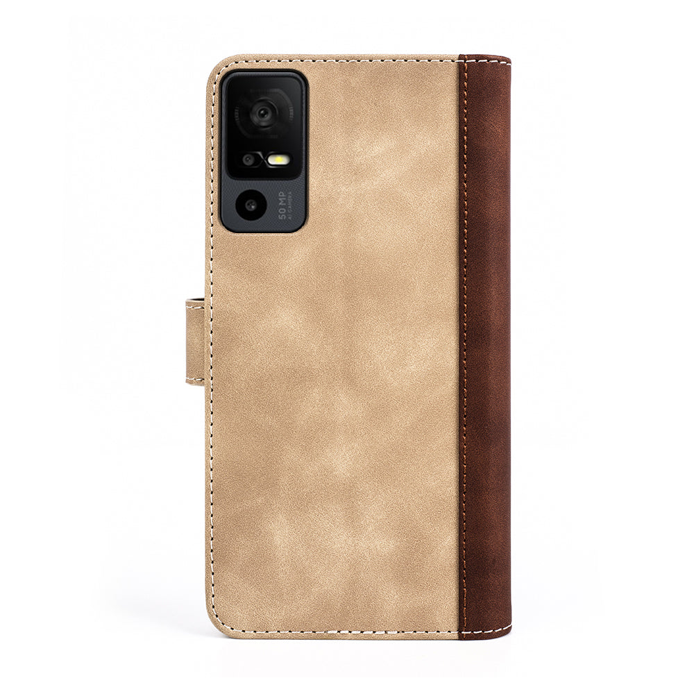 Dual Color Phone Shell for TCL 40R 5G , Splicing Leather Wallet Anti-drop Cover Flip Stand Phone Case