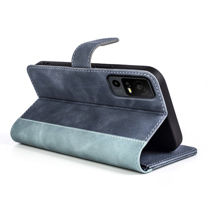 Dual Color Phone Shell for TCL 40R 5G , Splicing Leather Wallet Anti-drop Cover Flip Stand Phone Case