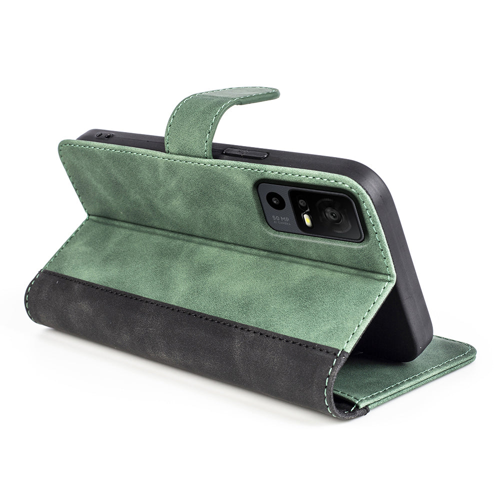 Dual Color Phone Shell for TCL 40R 5G , Splicing Leather Wallet Anti-drop Cover Flip Stand Phone Case