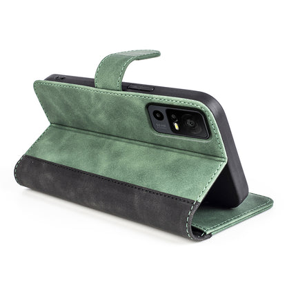 Dual Color Phone Shell for TCL 40R 5G , Splicing Leather Wallet Anti-drop Cover Flip Stand Phone Case