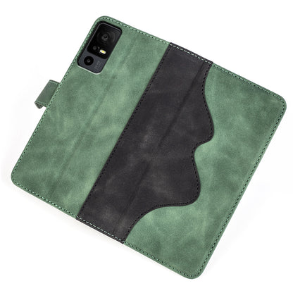 Dual Color Phone Shell for TCL 40R 5G , Splicing Leather Wallet Anti-drop Cover Flip Stand Phone Case