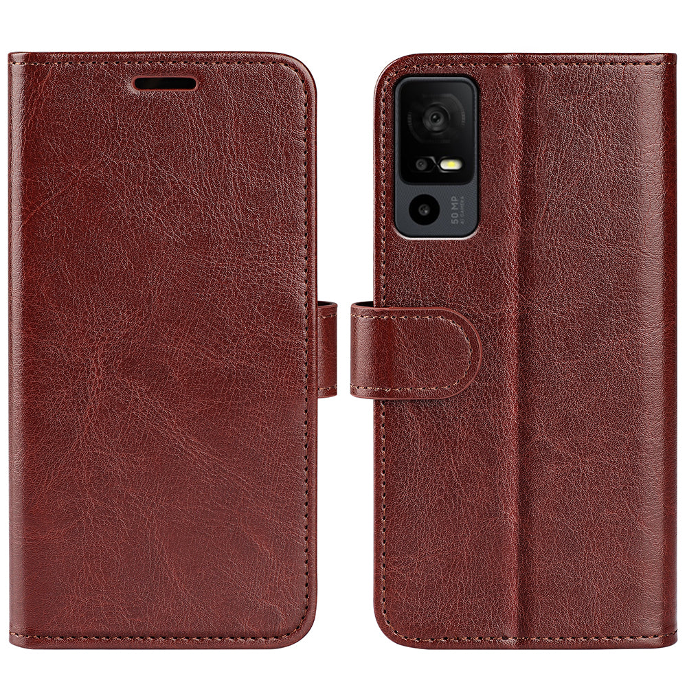 For TCL 40R 5G Anti-Dust Crazy Horse Texture Phone Case PU Leather Wallet Flip Stand Cover
