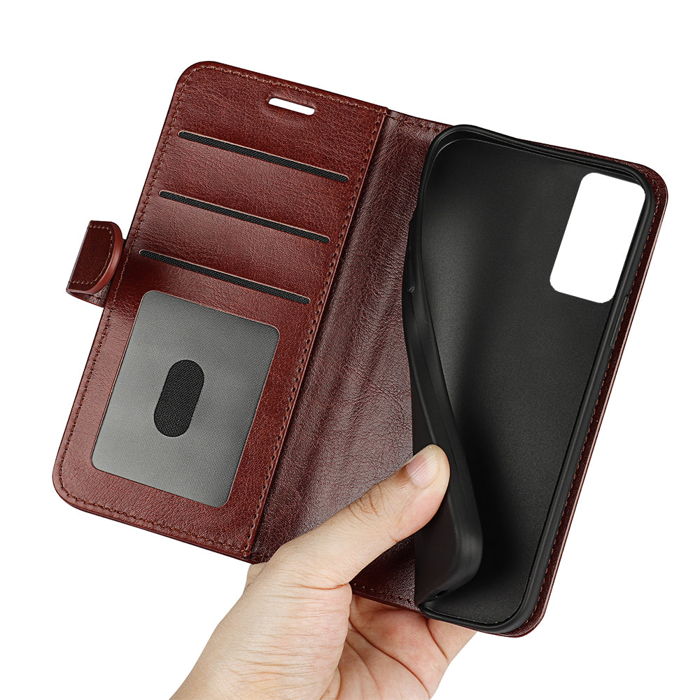 For TCL 40R 5G Anti-Dust Crazy Horse Texture Phone Case PU Leather Wallet Flip Stand Cover