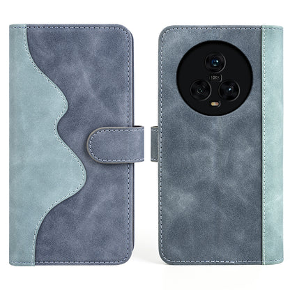 Dual Color Phone Shell for Honor Magic5 Splicing Leather Wallet Anti-Drop Cover Flip Stand Phone Case