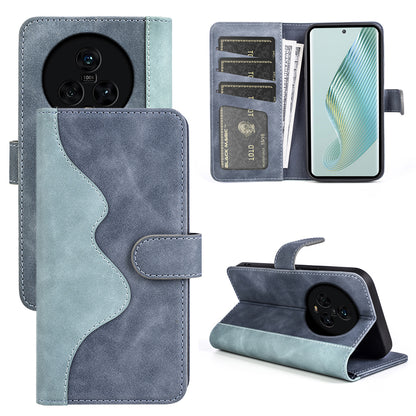 Dual Color Phone Shell for Honor Magic5 Splicing Leather Wallet Anti-Drop Cover Flip Stand Phone Case