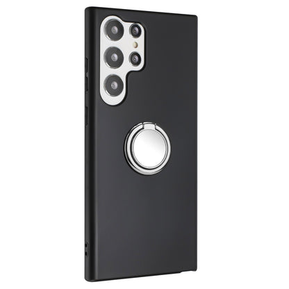 TPU Matte Phone Case for Samsung Galaxy S23 Ultra Anti-drop Ring Kickstand Cover Works for Magnetic Car Mount