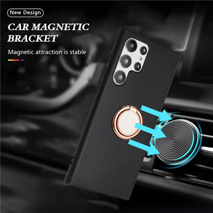 For Samsung Galaxy S22 Ultra 5G TPU Matte Phone Case Shockproof Back Cover with Ring Kickstand