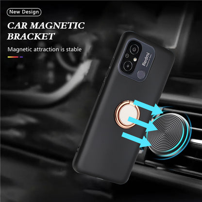 Phone Case for Xiaomi Redmi 11A 4G / 12C 4G TPU Matte Cover with Rotary Ring Kickstand