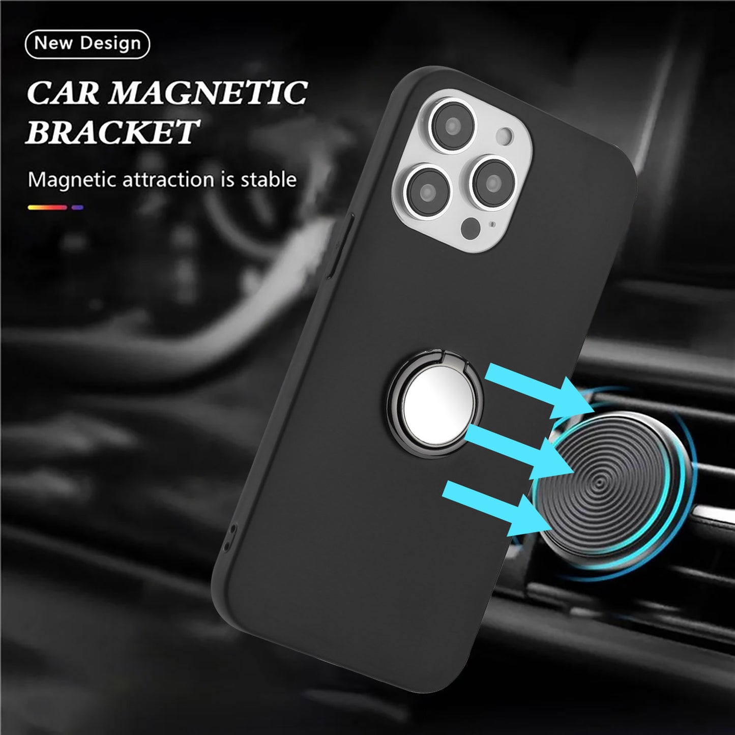 Mobile Phone Shell for iPhone 13 Pro 6.1 inch Soft Matte TPU Cover with Ring Holder Kickstand