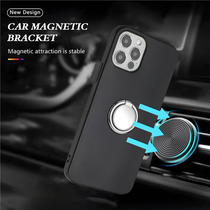 For iPhone 12 Pro Max 6.7 inch Matte Shell, TPU Cover Mobile Phone Case with Ring Holder Kickstand
