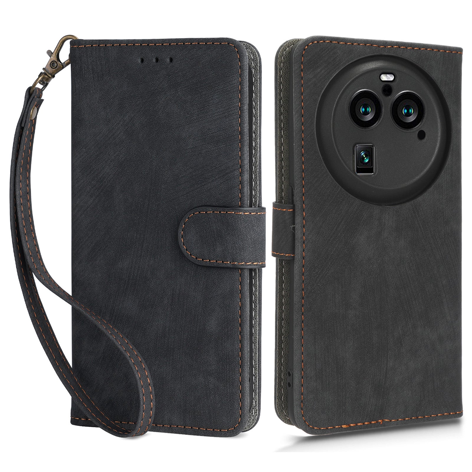 For Oppo Find X6 Pro PU Leather Phone Cover RFID Blocking Wallet Stand Case with Strap