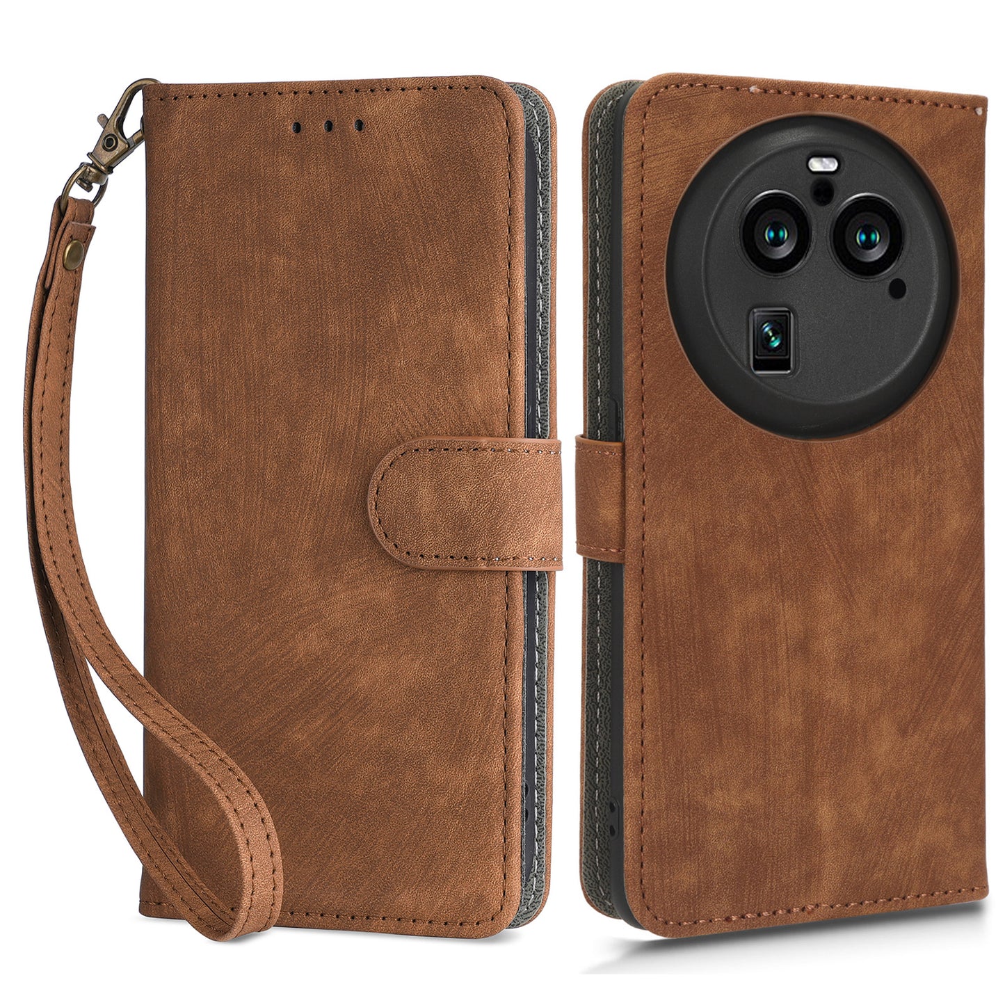 For Oppo Find X6 Pro PU Leather Phone Cover RFID Blocking Wallet Stand Case with Strap