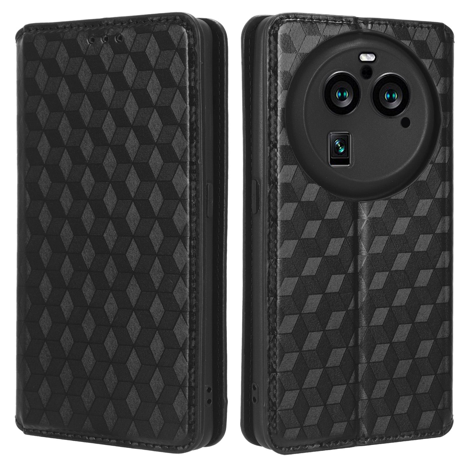 For Oppo Find X6 Pro Imprinted Rhombus Pattern PU Leather+TPU Phone Cover Stand Phone Wallet Case