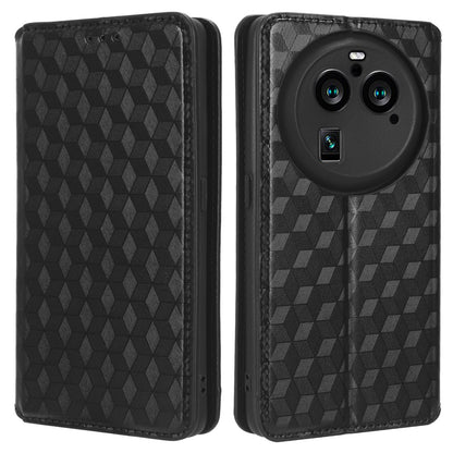 For Oppo Find X6 Pro Imprinted Rhombus Pattern PU Leather+TPU Phone Cover Stand Phone Wallet Case