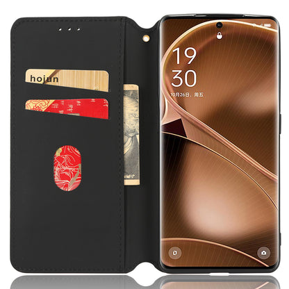 For Oppo Find X6 Pro Imprinted Rhombus Pattern PU Leather+TPU Phone Cover Stand Phone Wallet Case