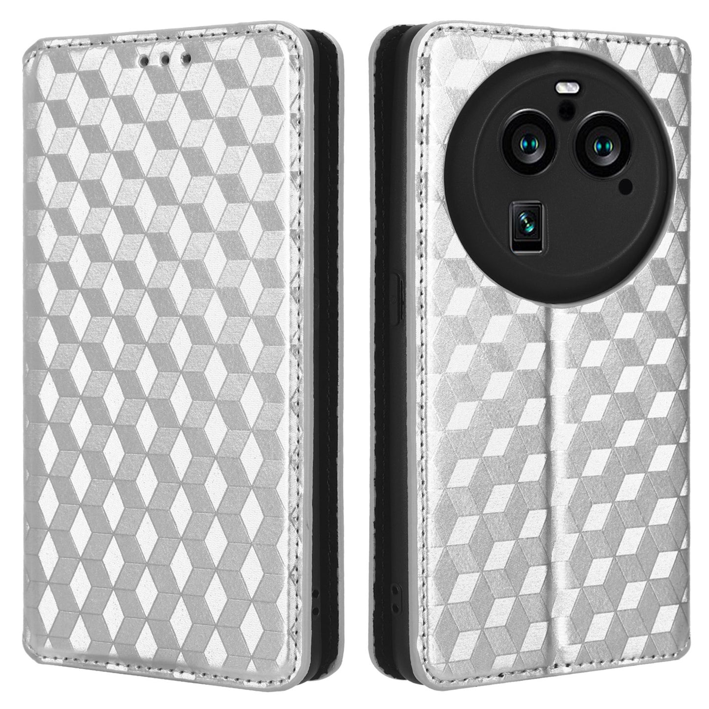 For Oppo Find X6 Pro Imprinted Rhombus Pattern PU Leather+TPU Phone Cover Stand Phone Wallet Case