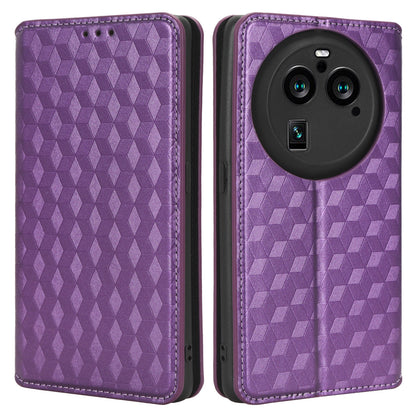 For Oppo Find X6 Pro Imprinted Rhombus Pattern PU Leather+TPU Phone Cover Stand Phone Wallet Case