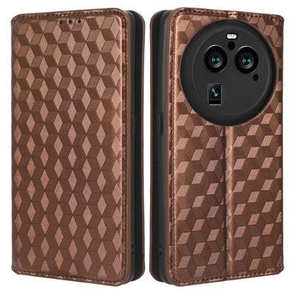 For Oppo Find X6 Pro Imprinted Rhombus Pattern PU Leather+TPU Phone Cover Stand Phone Wallet Case