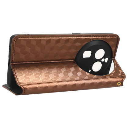 For Oppo Find X6 Pro Imprinted Rhombus Pattern PU Leather+TPU Phone Cover Stand Phone Wallet Case