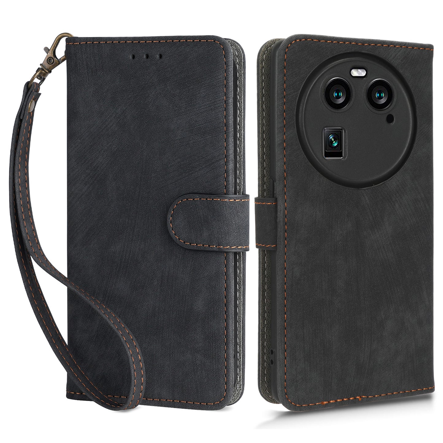 For Oppo Find X6 Shockproof Phone Cover PU Leather RFID Blocking Wallet Stand Case with Strap