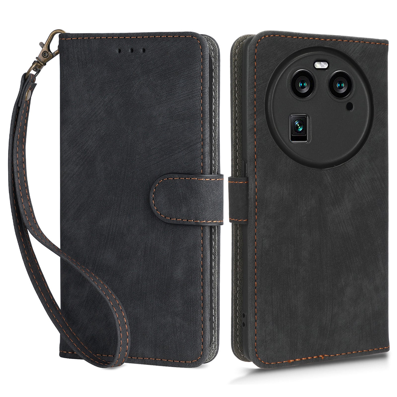 For Oppo Find X6 Shockproof Phone Cover PU Leather RFID Blocking Wallet Stand Case with Strap