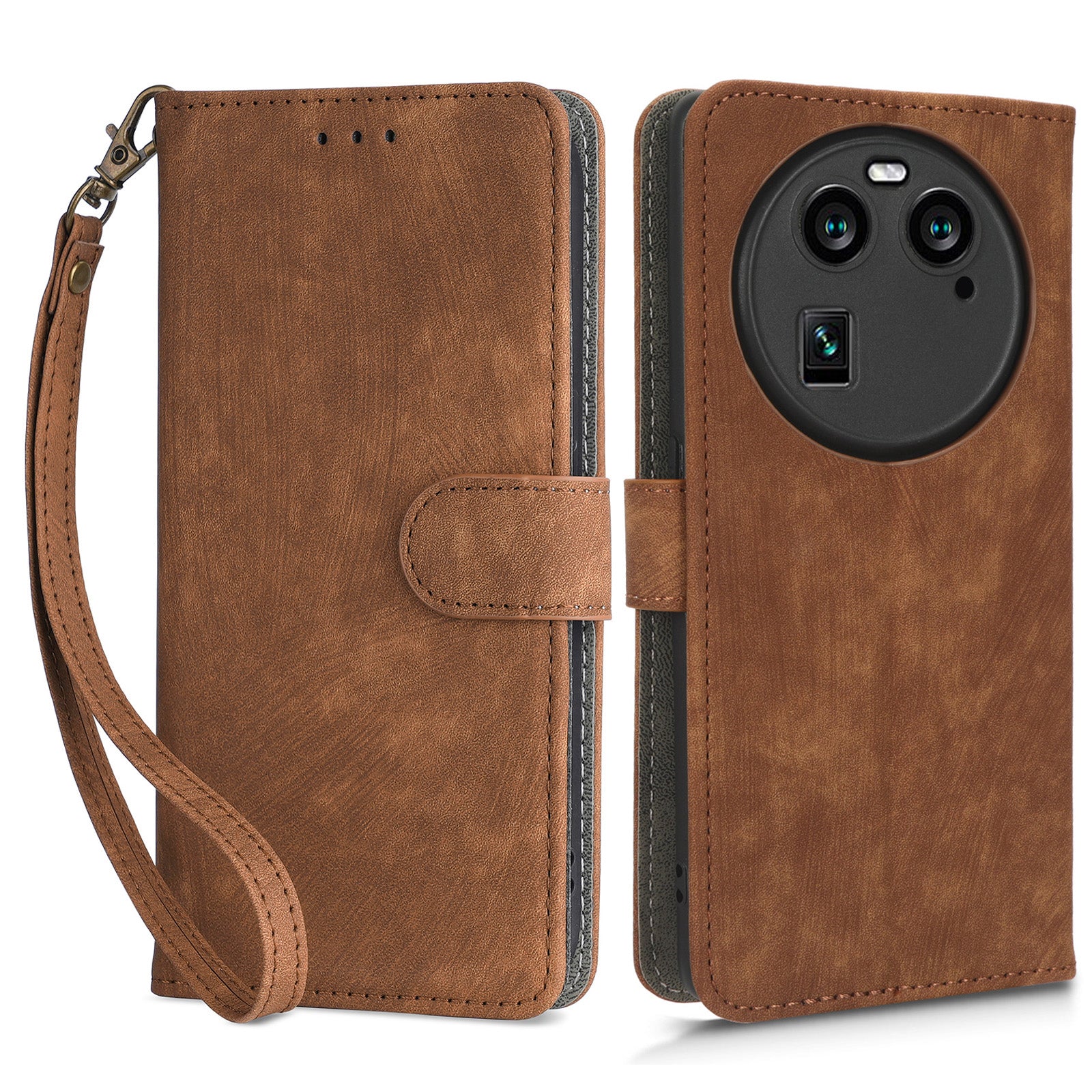 For Oppo Find X6 Shockproof Phone Cover PU Leather RFID Blocking Wallet Stand Case with Strap