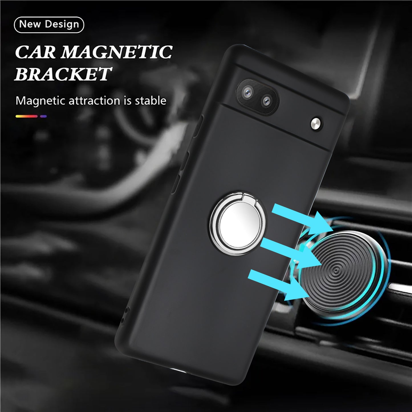 For Google Pixel 6a Matte Texture Flexible TPU Phone Case Ring Kickstand Cover Support Car Magnet Mount