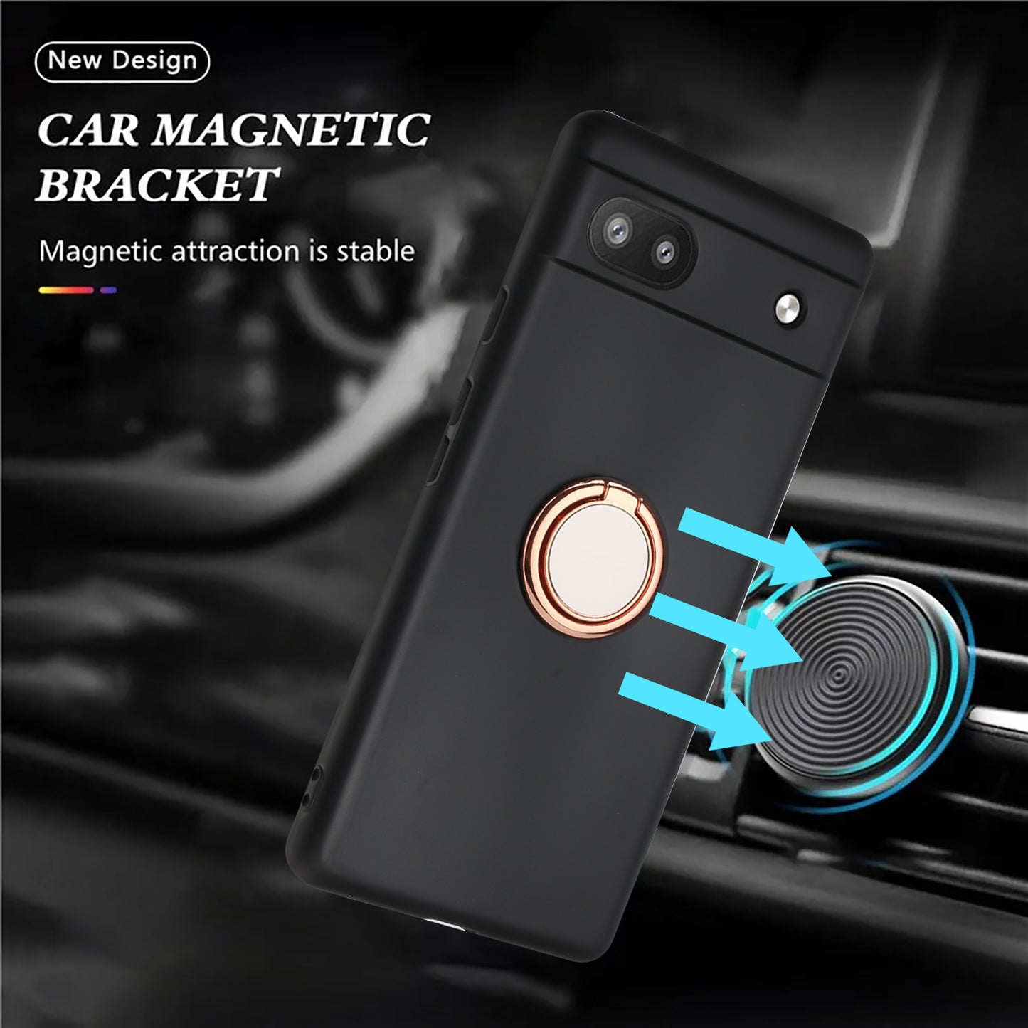 For Google Pixel 6a Matte Texture Flexible TPU Phone Case Ring Kickstand Cover Support Car Magnet Mount