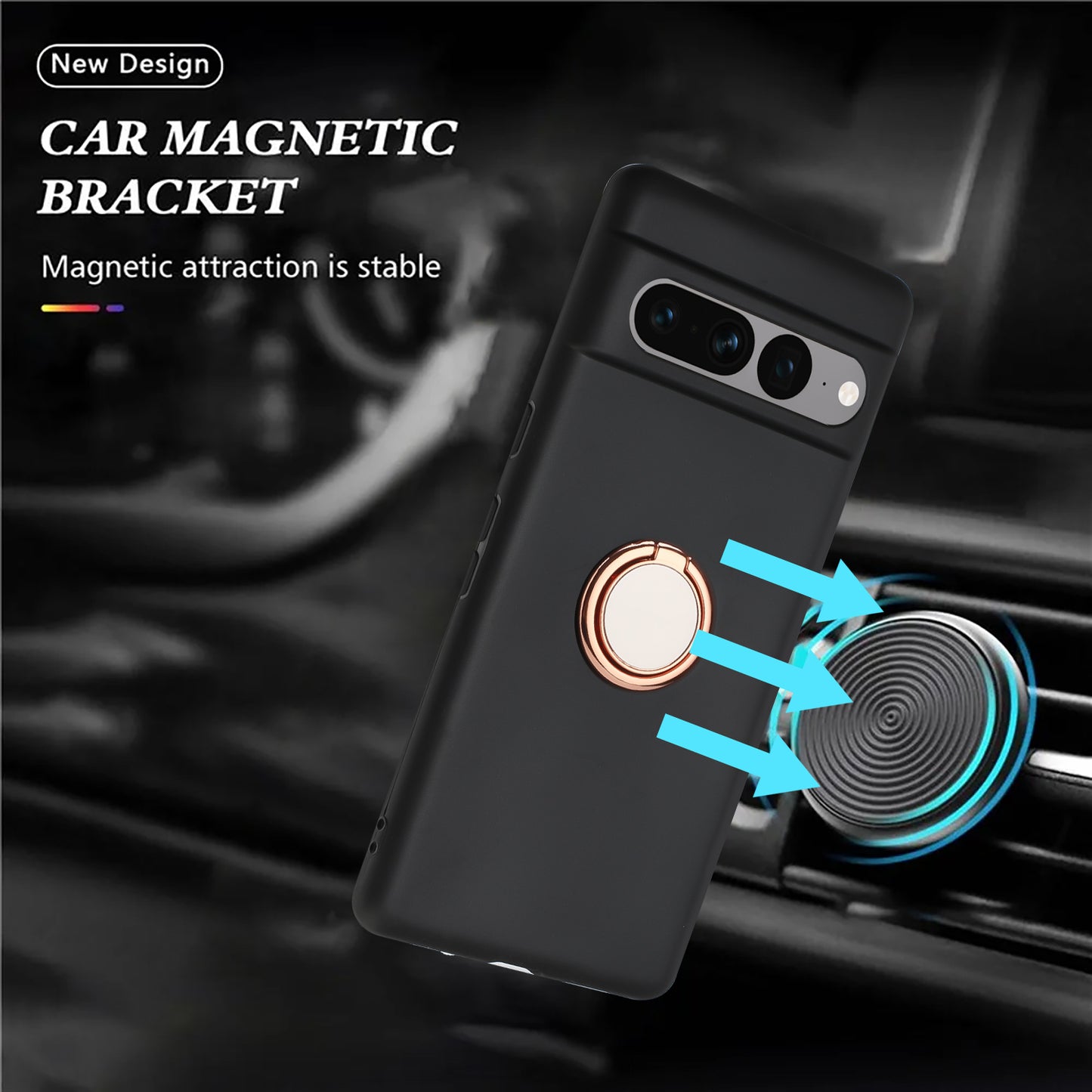 Matte Shell for Google Pixel 8 Pro TPU Cover Phone Case with Mirror-like Ring Kickstand