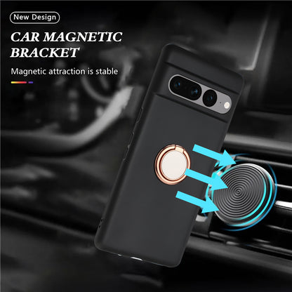 For Google Pixel 7 Pro 5G Back Protector TPU Cover Phone Case with Ring Kickstand Matte Shell